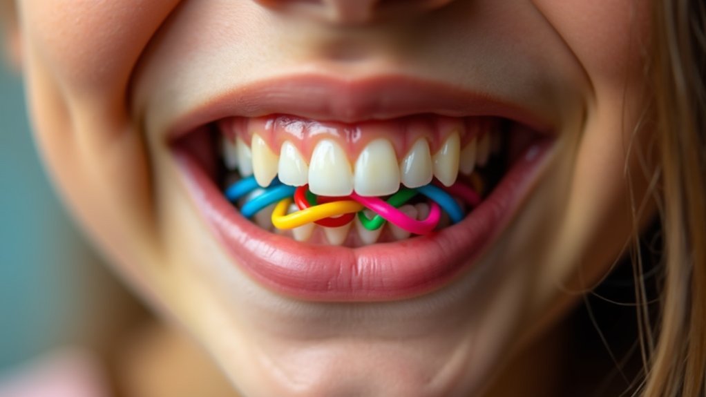 brushing teeth with rubber bands